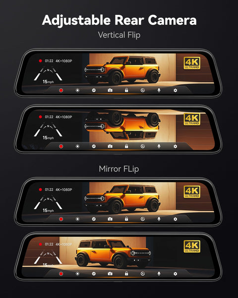 WOLFBOX G840S 12" 4K Mirror Dash Cam with 5.8GHz WiFi, 2160P Full HD Smart Rearview Mirror for Cars & Trucks, Front and Rear Dual Cameras, Night Vision, Reverse Assist, Included 32GB Card & GPS