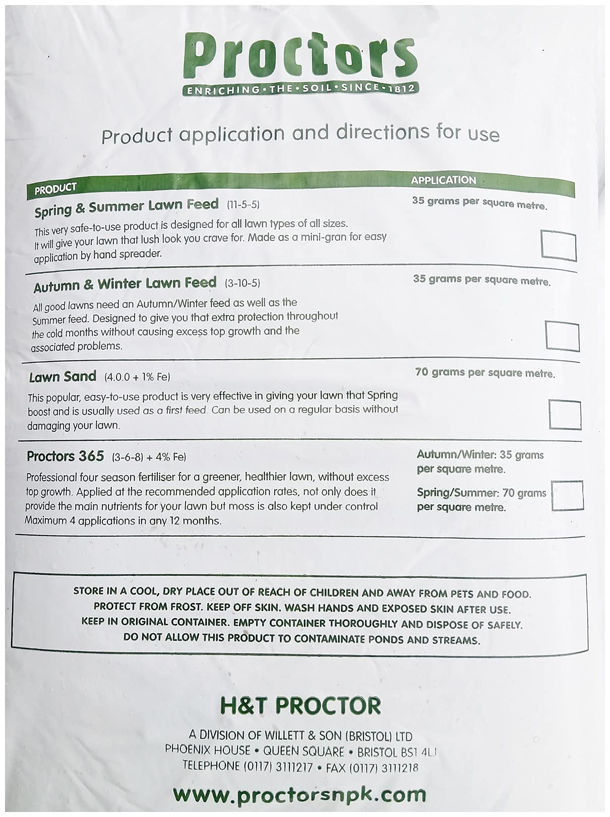 20kg bag of Proctors Spring and Summer Lawn Grass Food