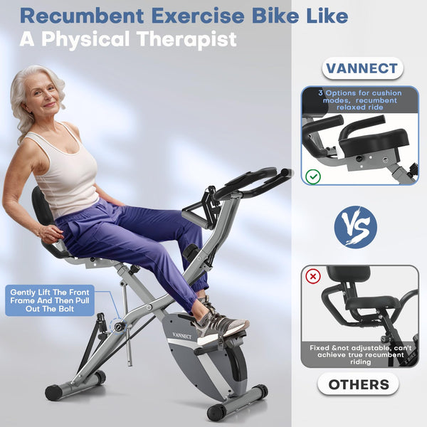 2025 New Exercise Bike Foldable with 16 Levels Magnetic Resistance, Folding Cycling Bike with LCD Display & Heart Rate Sensor, Oversized Saddle with Backrest, Foldable Fitness Bicycle For Home Gym