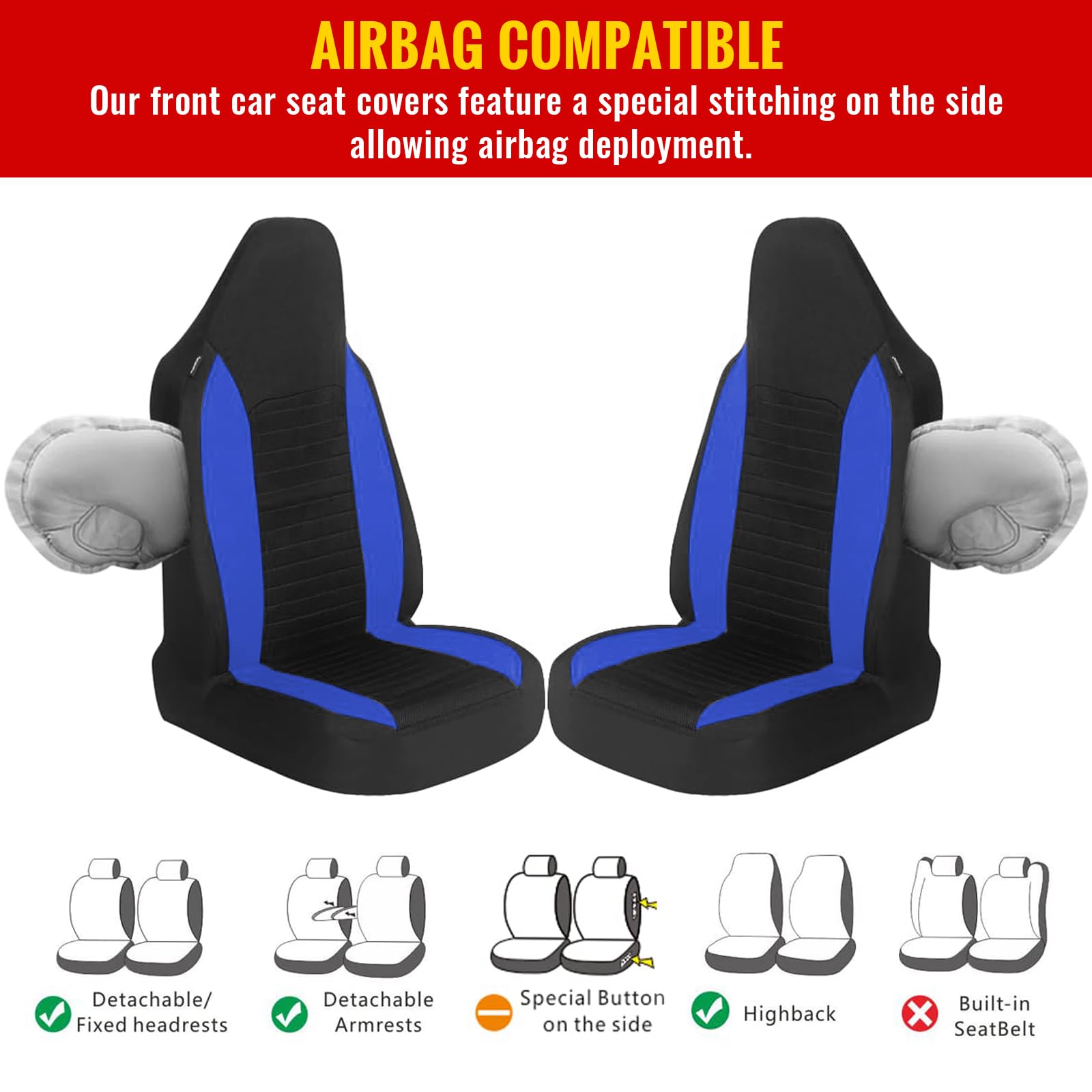 AUTOYOUTH Car Seat Covers Simple Bucket Style Universal Front Pair Fit for Car Truck SUV Van Seat Covers Car Seat Protector, Beige