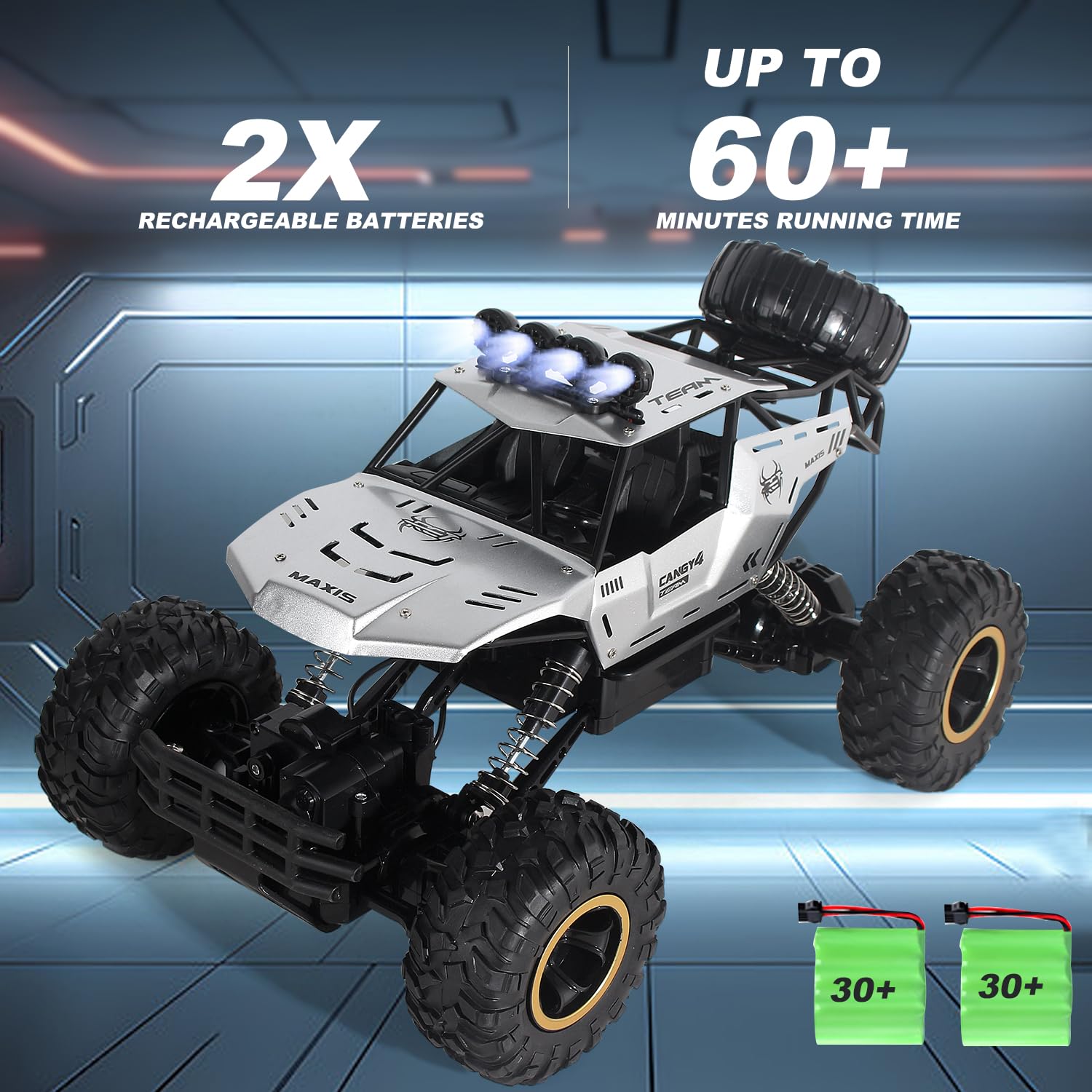 Jiakora RC Cars Remote Control Car 1:12 Off Road Monster Truck,Metal Shell 4WD Dual Motors LED Headlight Rock Crawler,2.4Ghz All Terrain Hobby Truck with 2 Batteries for 60 Min Play,Boy Adult Gifts