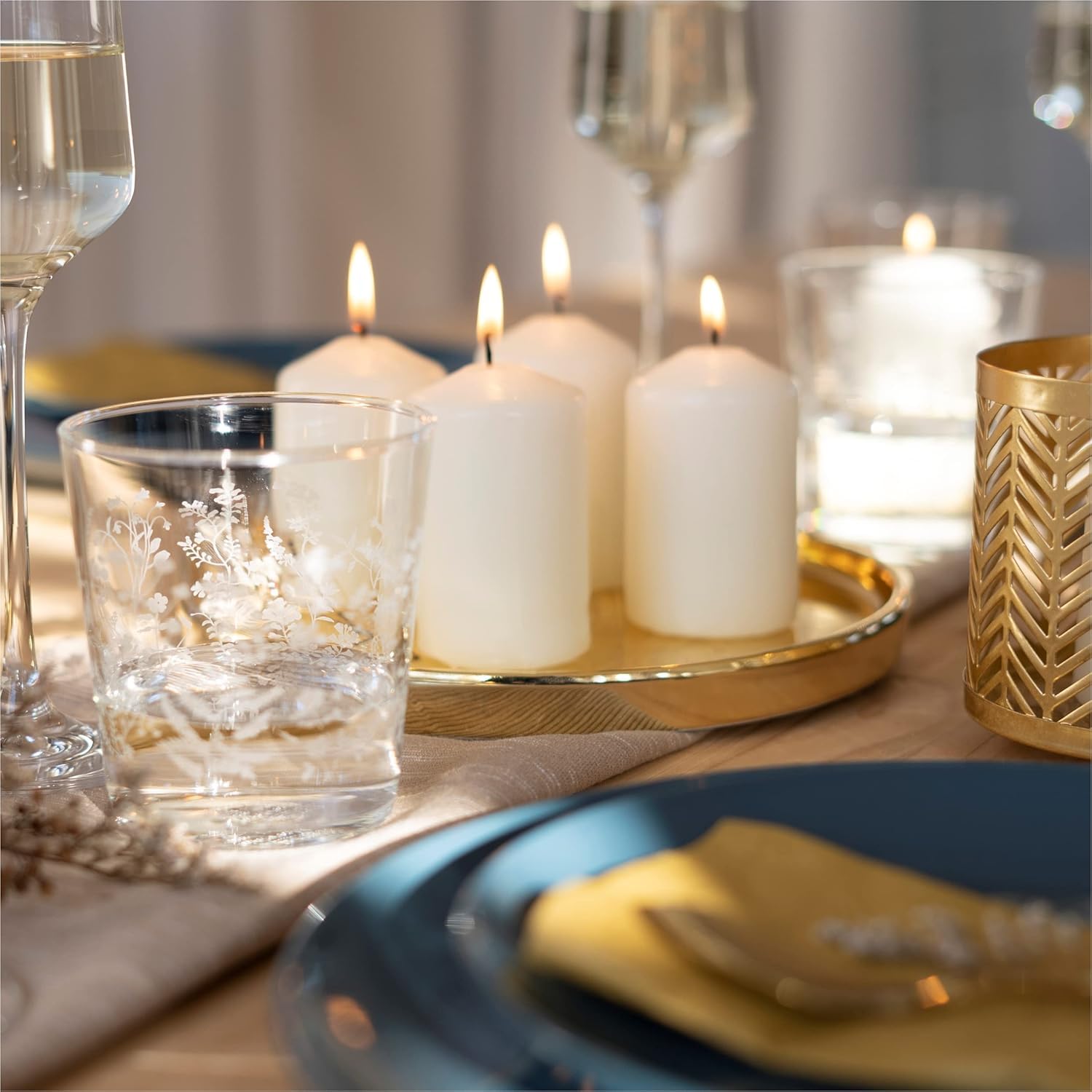 Hofer Ivory Pillar Candles - Set of 80 Decorative Small Candles - 4 x 7 cm - 11 Hours Long Burning - Unscented - Dripless - Smokeless - RAL Quality