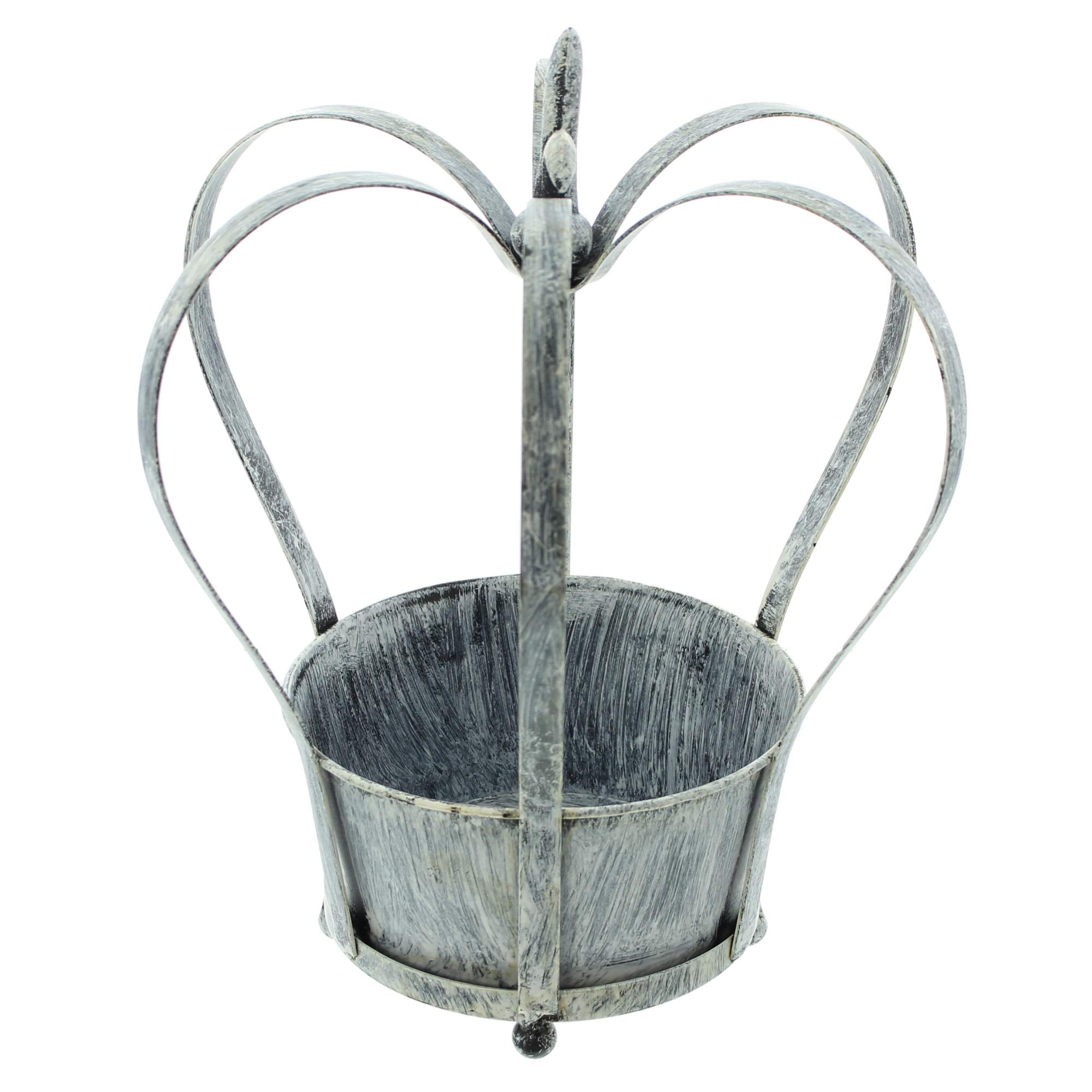 Frank Flechtwaren 229815: Planter"Crown" in Distressed Look Metal in Black 30 CM Large, for direct planting