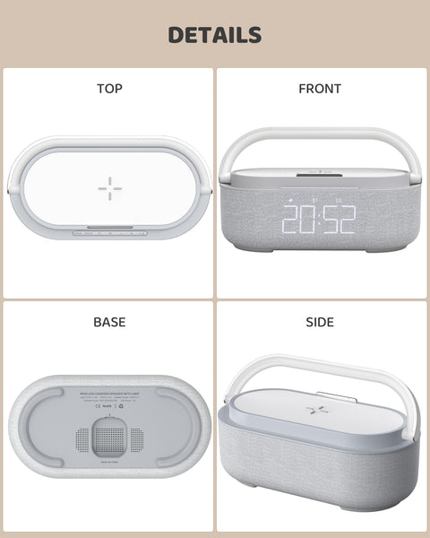 COLSUR Radio Alarm Clock Bluetooth Speaker, 15W Wireless Charger Alarm Clocks Bedside, Night Light, Loud Volume for Heavy Sleepers, Snooze, Dimmable LED Display, 2500mAh Battery