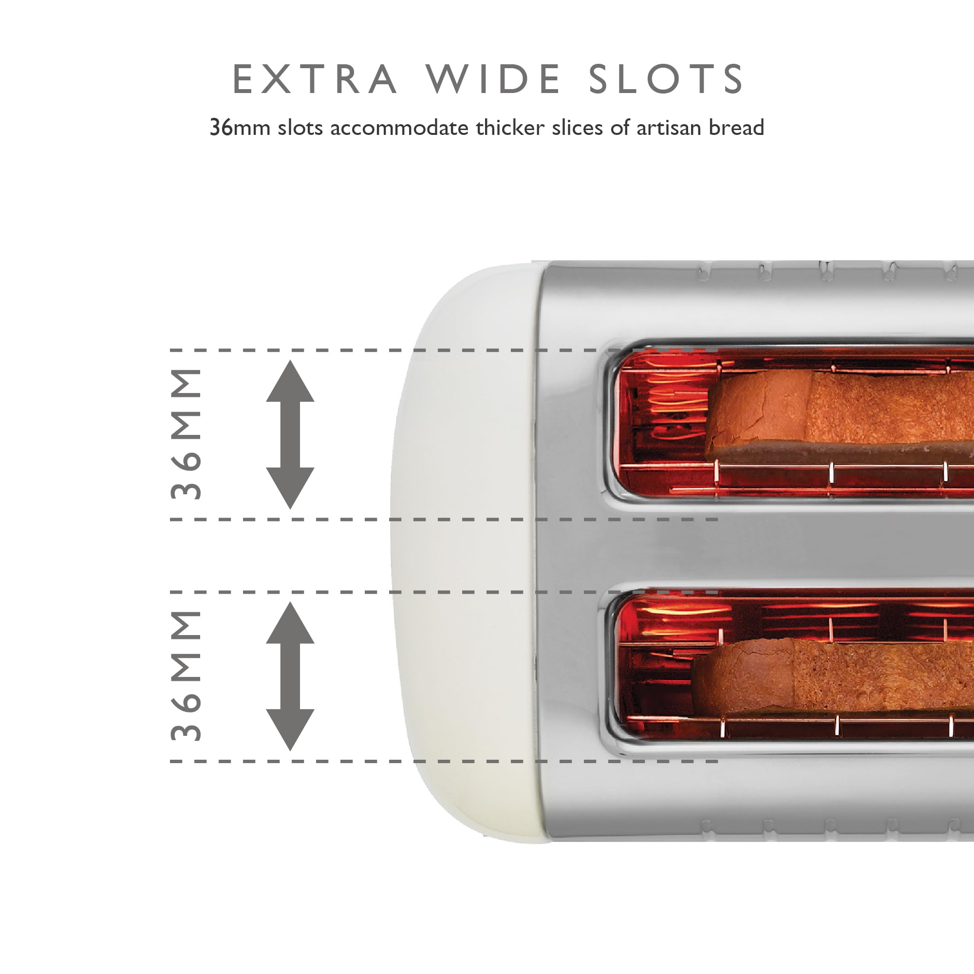 Dualit 2 Slice Lite Toaster | 1.1kW Toasts 60 Slices an Hour | Polished with High Gloss White Trim | Bagel & Defrost Settings | 36 mm Wide Slots |