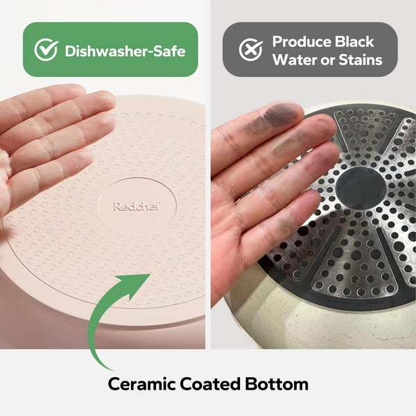 Redchef Ceramic Pots and Pans Set Non Stick, 16 pcs Nonstick Cookware Set with Detachable Handle, Non Toxic, PFAS PFOA & PTFE Free, RV Ceramic Cookware Set for Camping, Oven Safe (Pink)