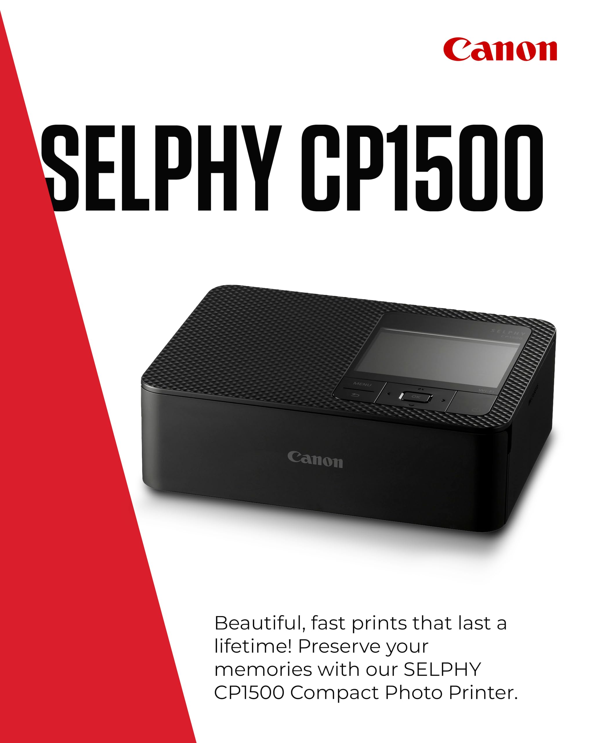 Canon SELPHY CP1500 Compact Photo Printer – Wireless Printing, Long-Lasting Prints, USB-C & SD Card Connectivity – Ideal for Scrapbooks & Photo Albums, White GB