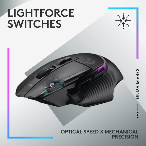 Logitech G G502 X PLUS LIGHTSPEED Wireless RGB Gaming Mouse - Optical mouse with LIGHTFORCE hybrid switches, LIGHTSYNC RGB, HERO 25K gaming sensor, compatible with PC - macOS/Windows - Black