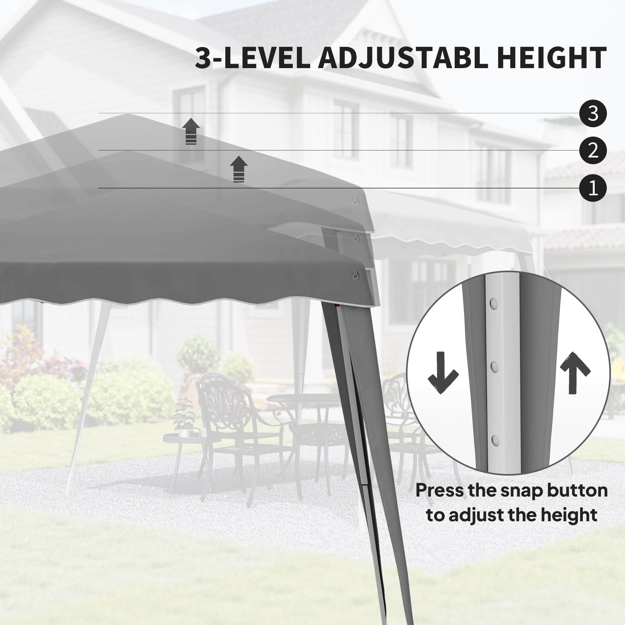 Outsunny 3 M x 3 M Base/ 2.5 M x 2.5 M Top Pop Up Gazebo, One Person Setup Instant with Carry Bag, Height Adjustable Slant Leg Party Tent Instant Event Shelter for Garden, Patio, Black