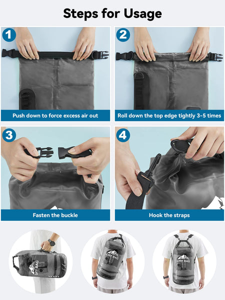 HEETA Waterproof Dry Bag for Women Men, 5L/10L/20L Roll Top Lightweight Dry Storage Bag Backpack with Waterproof Phone Case(IPX7) for Travel, Swimming, Boating, Kayaking, Camping and Beach