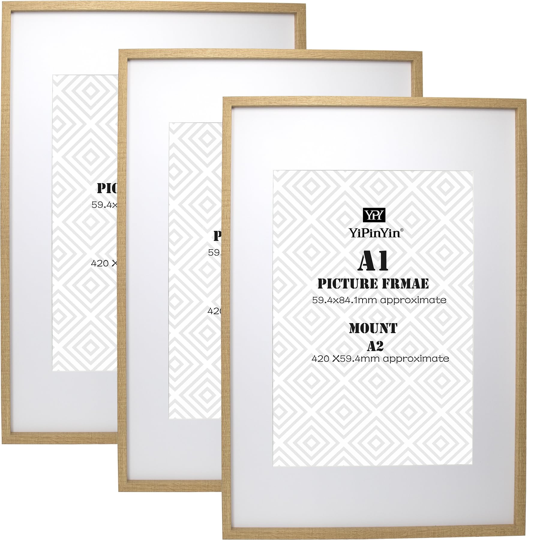 Black 50x70cm Boxed Picture Frames Set of 3 with Mounts for 40x60cm, 70x50cm poster frame with Acid Free mount for 40x60cm photo (Black 3Pack)