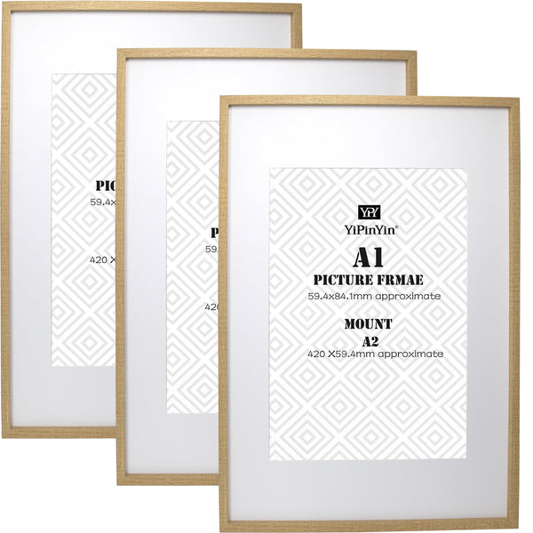 Black 50x70cm Boxed Picture Frames Set of 3 with Mounts for 40x60cm, 70x50cm poster frame with Acid Free mount for 40x60cm photo (Black 3Pack)