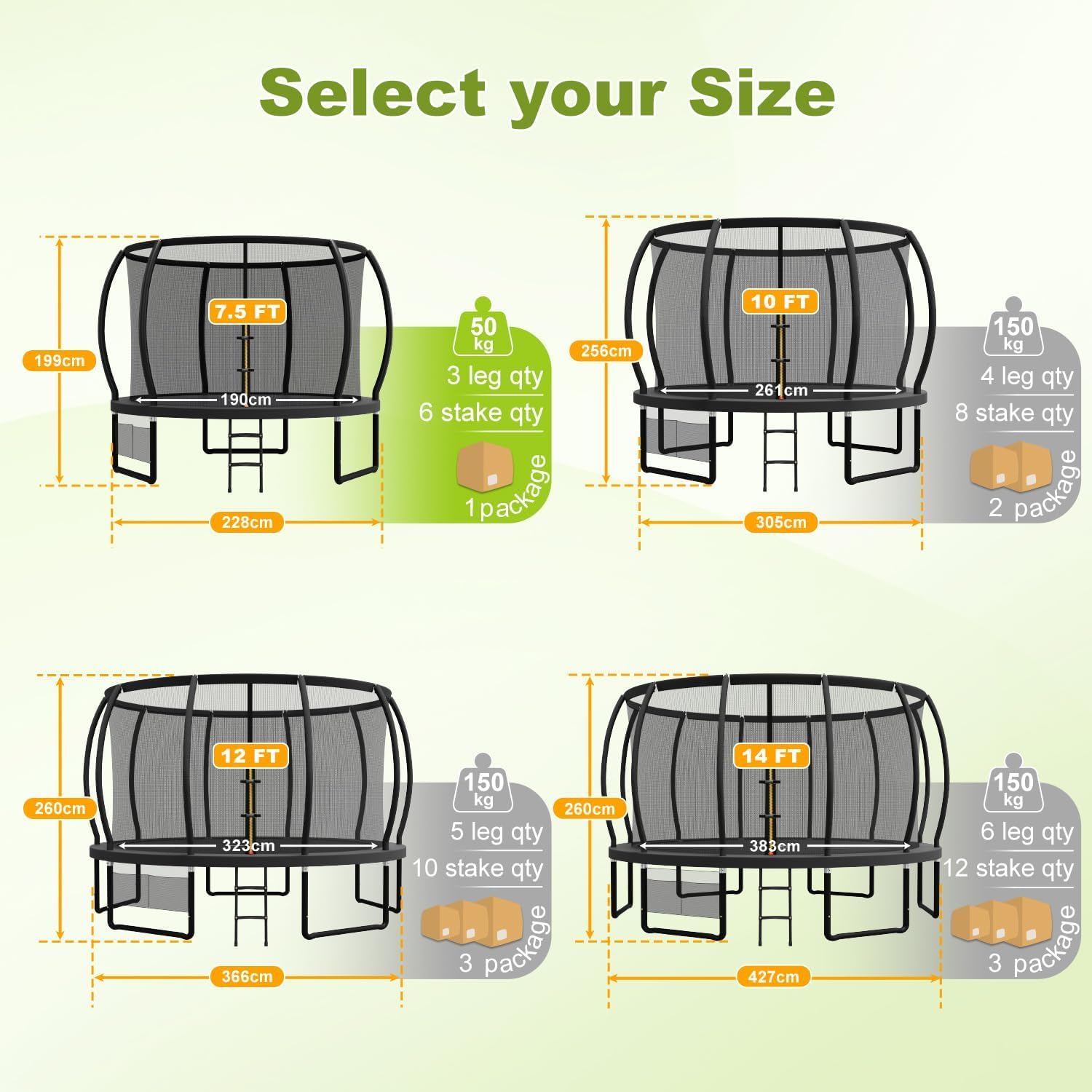 Devoko Outdoor Trampoline 7.5ft/10ft/12ft/14ft GS Certified Garden Trampoline With Safety Net,Non-Slip Ladder& Shoe Organiser,Available For Toddlers And Adults,Up to 150kg