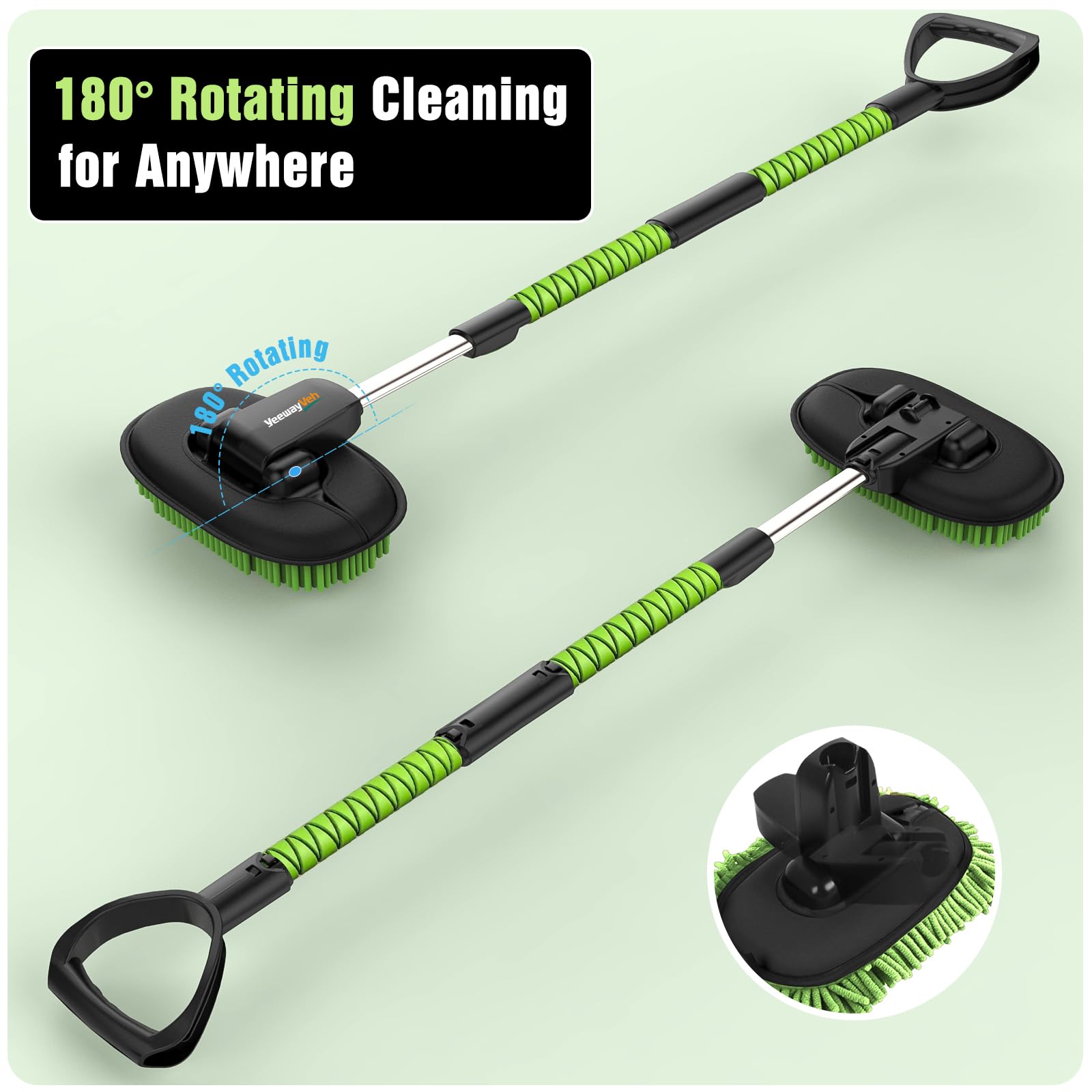 YeewayVeh Car Wash Brush, 43" Extendable Car Wash Brush Mop with Long Handle, 15 Degree Curved Soft Car Cleaning Brush kit with Extra Microfiber Brush Head for Truck SUV Cleaning, Orange