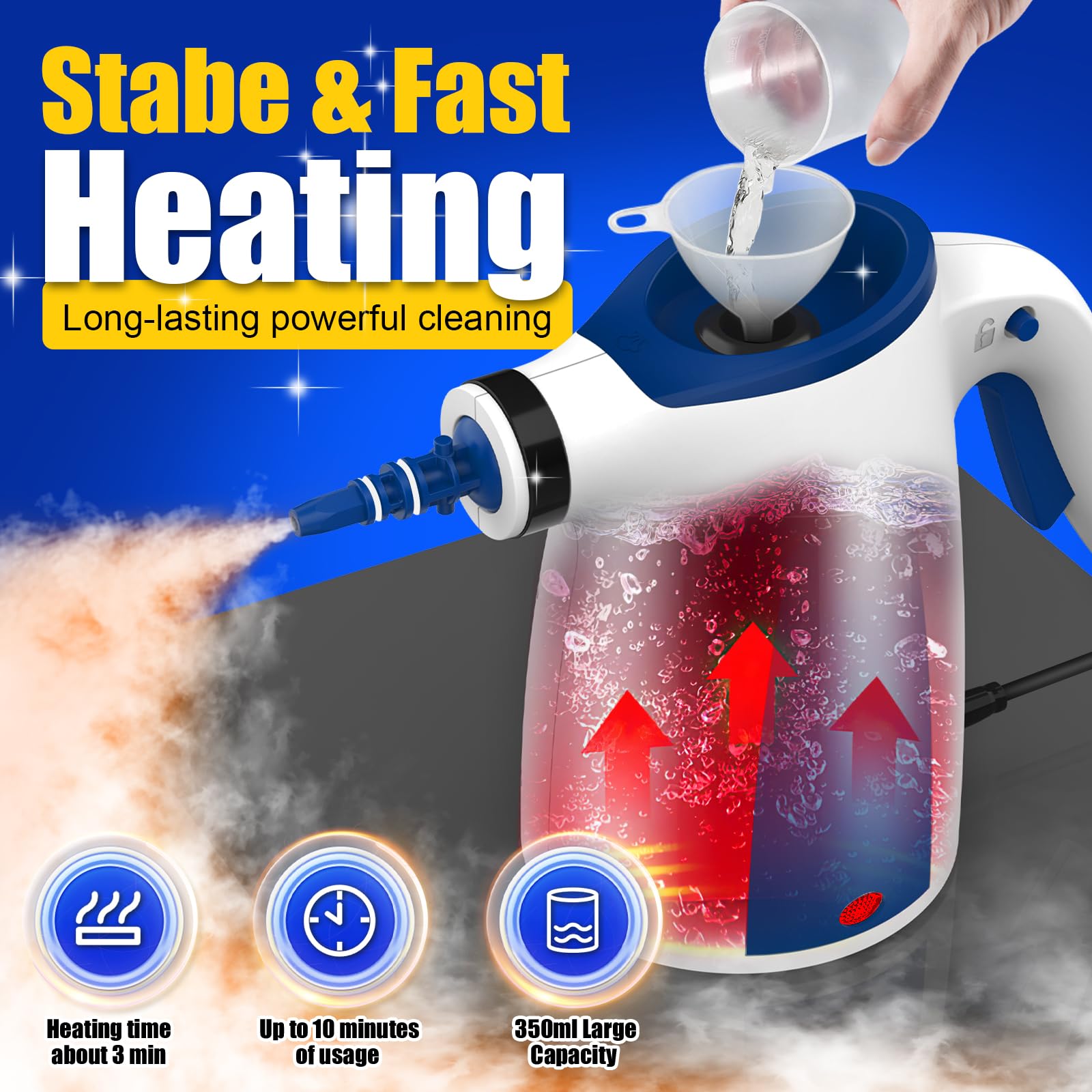 Hand Held Steam Cleaner, Portable Steam Cleaners, Steam Cleaner Handheld, Comes with 9-Piece Accessories for Multi-Surface Stain Removal, Perfect for