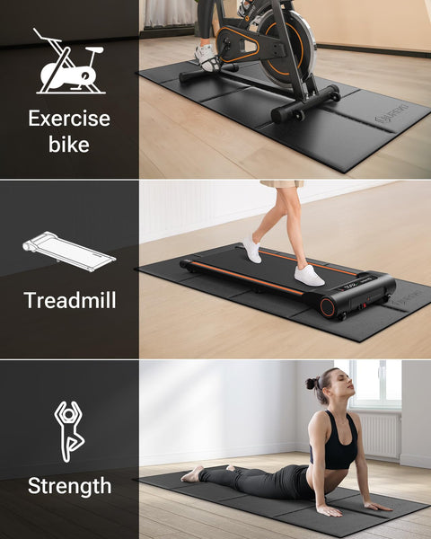UREVO Foldable Treadmill Mat, Exercise Bike Mats for Home Gym Workout, Waterproof Non-Slip Exercise Equipment Mat Floor Protector for Indoor Cycles,
