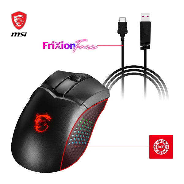 MSI CLUTCH GM51 LIGHTWEIGHT Gaming Mouse - 26000 DPI Optical Sensor, Elite 0.125ms Latency, 60M+ Click OMRON Switches, 6-Buttons, FriXionFree Cable, RGB Diamond LightGrips, 75g - Wired