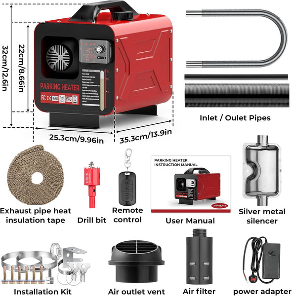 GEARLASSO Diesel Heater 8KW 12V/24V, All in One Air Parking Heater APP Control, Remote Control LCD Display, Fast Heating Low Noise for RV Boat Car Garage Home Tent Truck