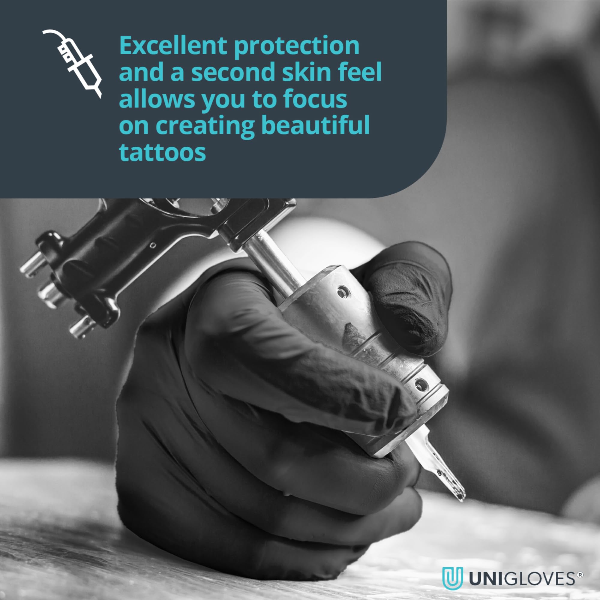 Unigloves Select Black Latex Extended Cuff GT0015 Single Use - Multipurpose, Powder Free Disposable Gloves, Optimised for Tattoo Artists, Box of 100 Gloves, Black, Extra Large