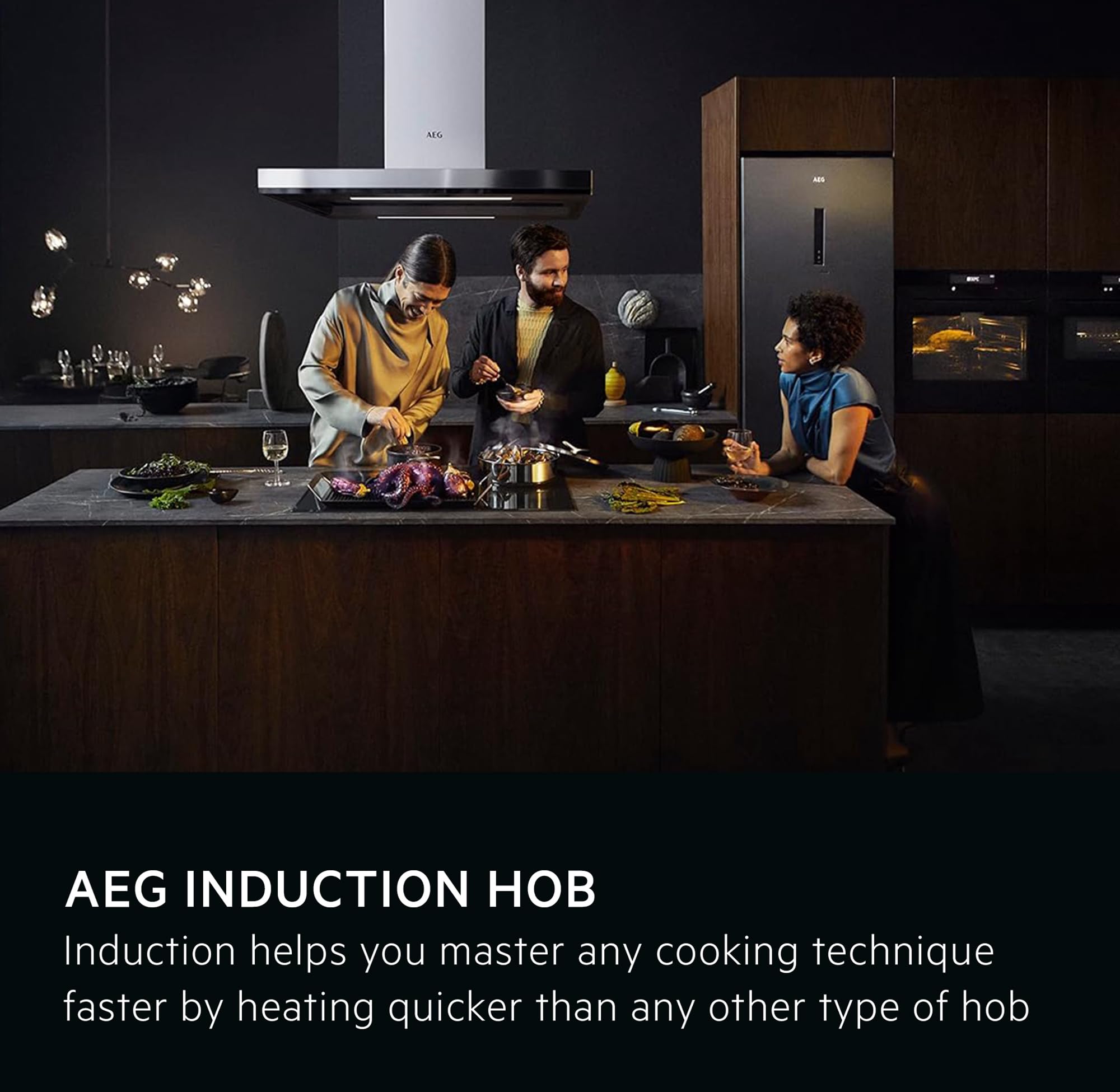 AEG 6000 Series Induction Hob, IKX64441CB, 4 Cooking Zones, 60cm, Bridge Function, Hob2Hood Function, Built-In Hob Timer, Key-lock, 3 Step Residual Heat, Black