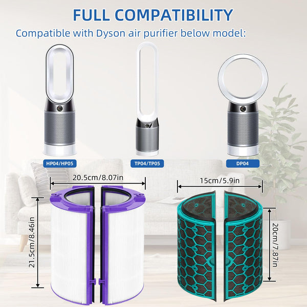 Air Purifier Replacement Filter Compatible with Dyson Pure Cool TP04 TP05 DP04 HP04 HP05, HEPA Activated Carbon Air Purifying Dyson Fan Filter