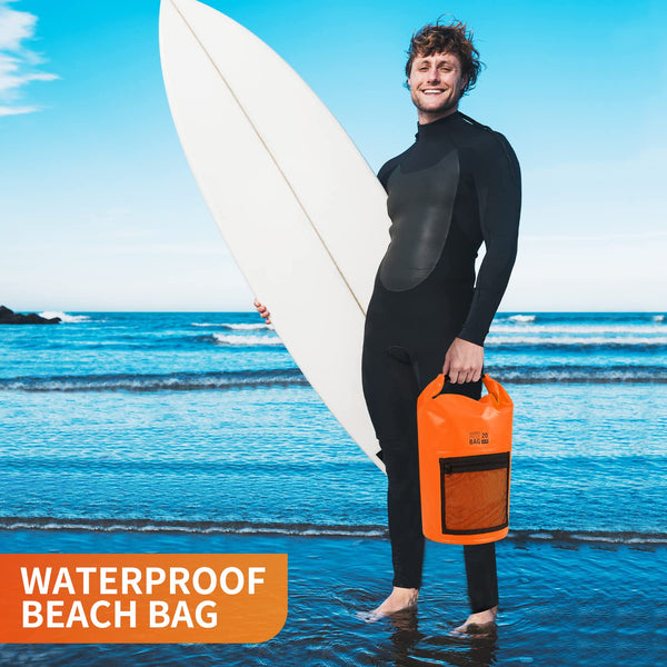 Bojury Waterproof Dry Bag Backpack 30L with Mesh Pocket Adjustable Strap - Roll Top Portable Dry Sack for Kayaking Boat Tour Canoe Swimming Snow Boarding-Blue Fishing Rafting