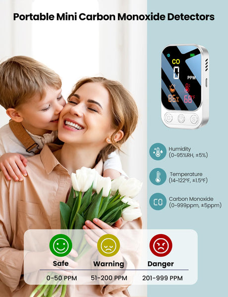 LSENLTY Portable Carbon Monoxide Detectors, 3 in 1 CO Detector(Humidity, Temperature and CO Value), 72 Hours Standby Time, 0-999 PPM CO Detector Range, CO Detectors for Camping Travel