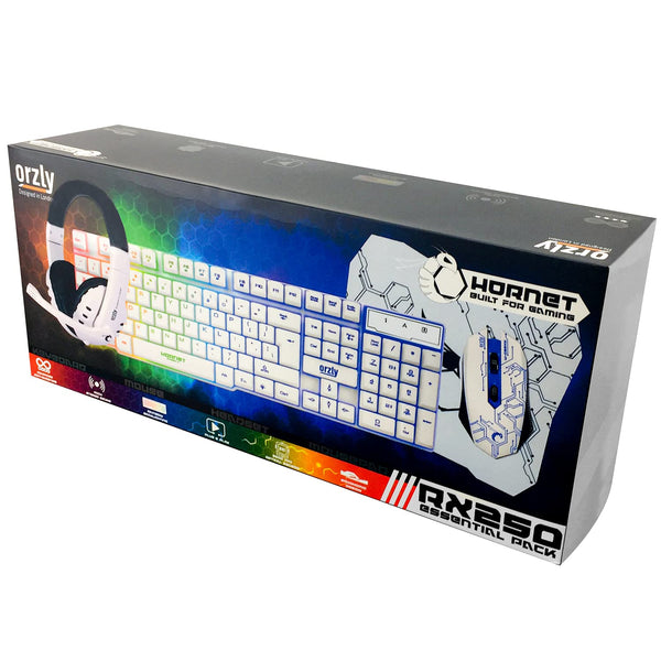 Gaming Keyboard and Mouse and Mouse pad and Gaming Headset, Wired LED RGB Backlight Bundle for PC Gamers Users - 4 in 1 Gift Box Edition Hornet RX-250