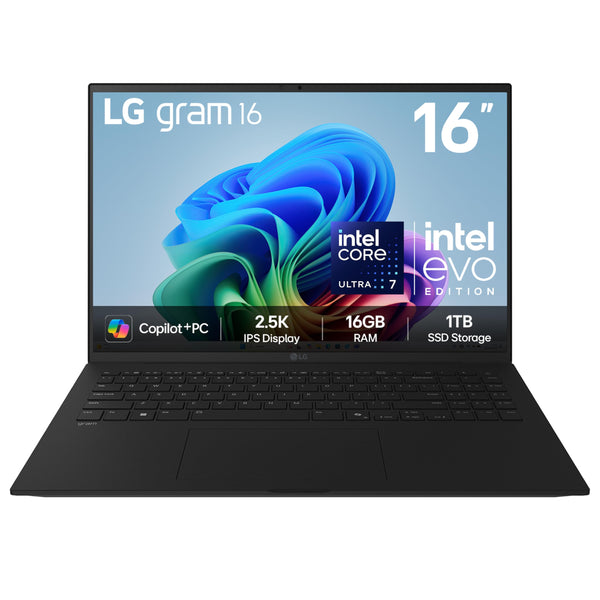 LG gram 16Z90TL - 16 Inch 2.5K IPS Ultra-Lightweight Laptop, Intel Core Ultra 7 256V 47TOPS NPU - EVO Edition, 16GB RAM, 1TB SSD, Windows 11 Home, gram Hybrid AI, Copilot+ PC, Black (2025)