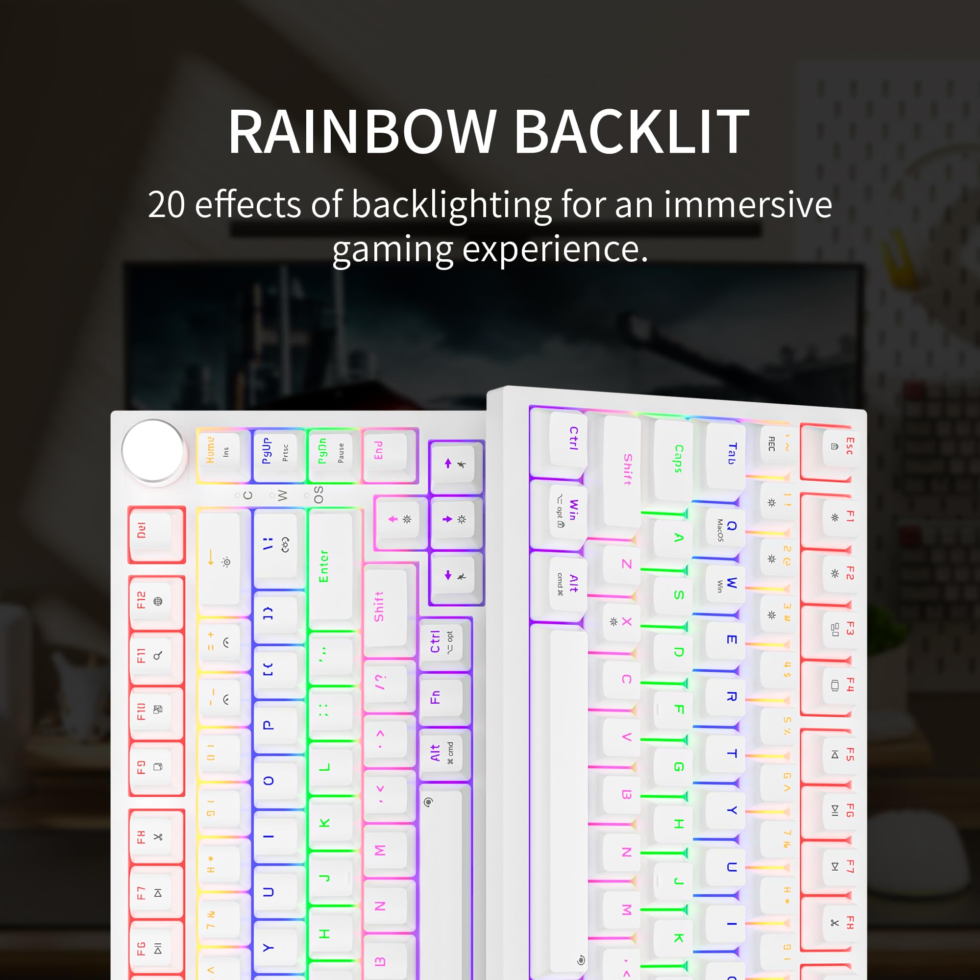 Newmen GM326 Mechanical Keyboard,Wired Gaming Keyboard,75% Percent TKL Hot Swappable Compact LED Backlit USB C Mechanical Gaming Keyboards with Knob for PC Windows Mac,QWERTY Layout,Black,Red Switches