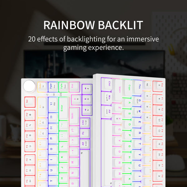 Newmen GM326 Mechanical Keyboard,Wired Gaming Keyboard,75% Percent TKL Hot Swappable Compact LED Backlit USB C Mechanical Gaming Keyboards with Knob for PC Windows Mac,QWERTY Layout,Black,Red Switches