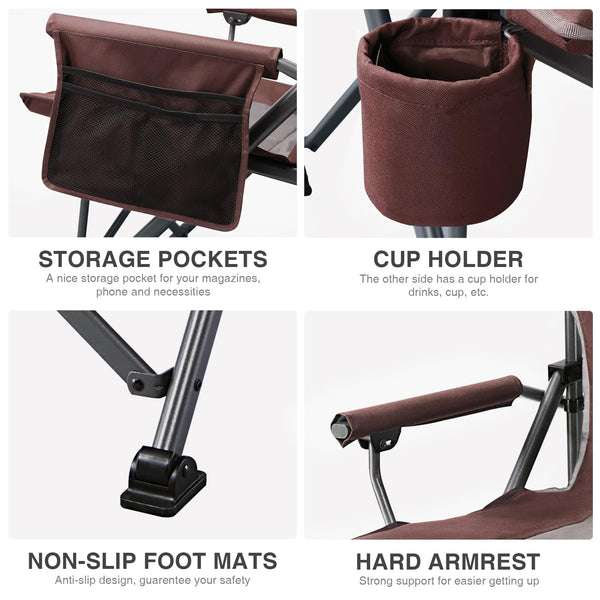 EVER ADVANCED Camping Chair for Adults Oversized 230KG, Folding Chair for Heavy People with Side Pocket, Heavy Duty Extra Wide with Hard Armrest Foldable Garden Fishing Outdoor Fold up