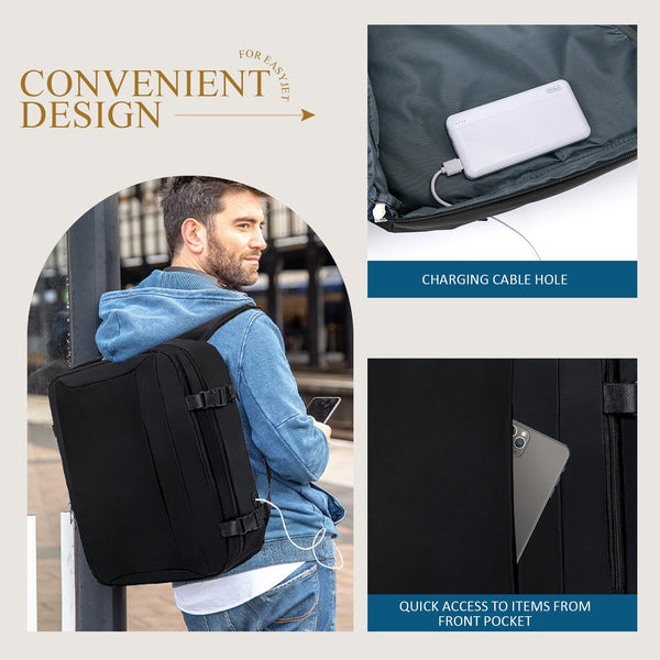 Cabin Bag 45x36x20 for New Easyjet, Underseat Cabin Luggage Bags Carry on Travel Backpack Cabin Size for Airplanes, 30L Hand Luggage Suitcase Water Resistant Laptop Backpacks Black