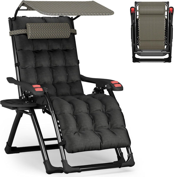 ATORPOK SHOP Zero Gravity Chair with Canopy Shade, Patio Folding Lounge Recliners, Anti Gravity Chair Lawn Patio with Cup Holder Accessory for Garden Beach Camping