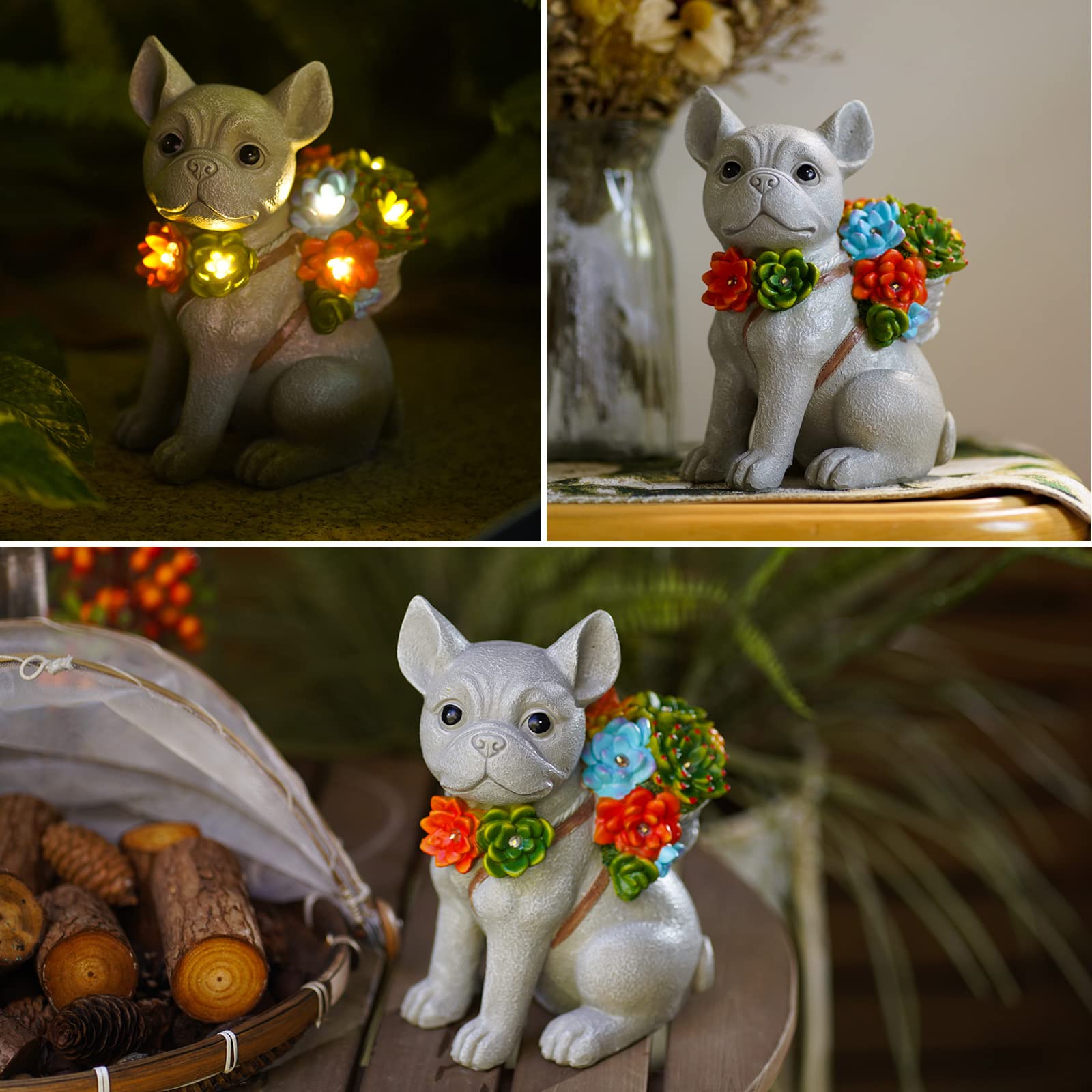Goodeco Solar Garden Dog Statue with Succulent, 7 LED Lights - Outdoor Decor, Waterproof Resin Figurine, 19.5cm