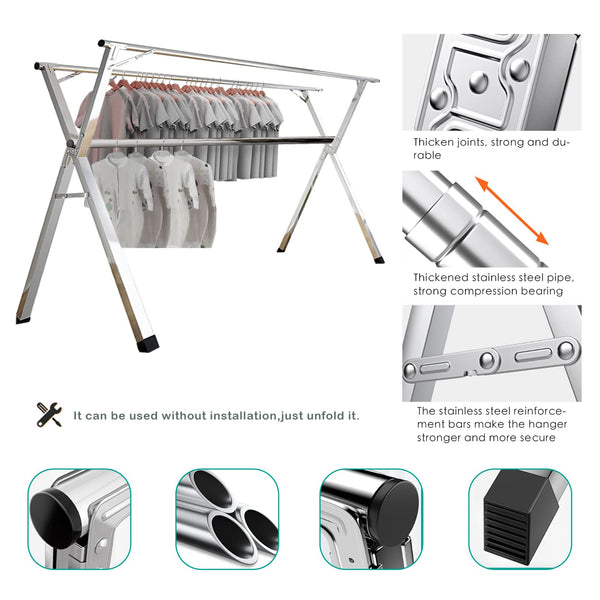 AIODE Clothes Drying Rack for Laundry Foldable, 94.5 inch Stainless Steel Pool Towel Rack Outdoor Free Standing Clothing Hanger Indoor