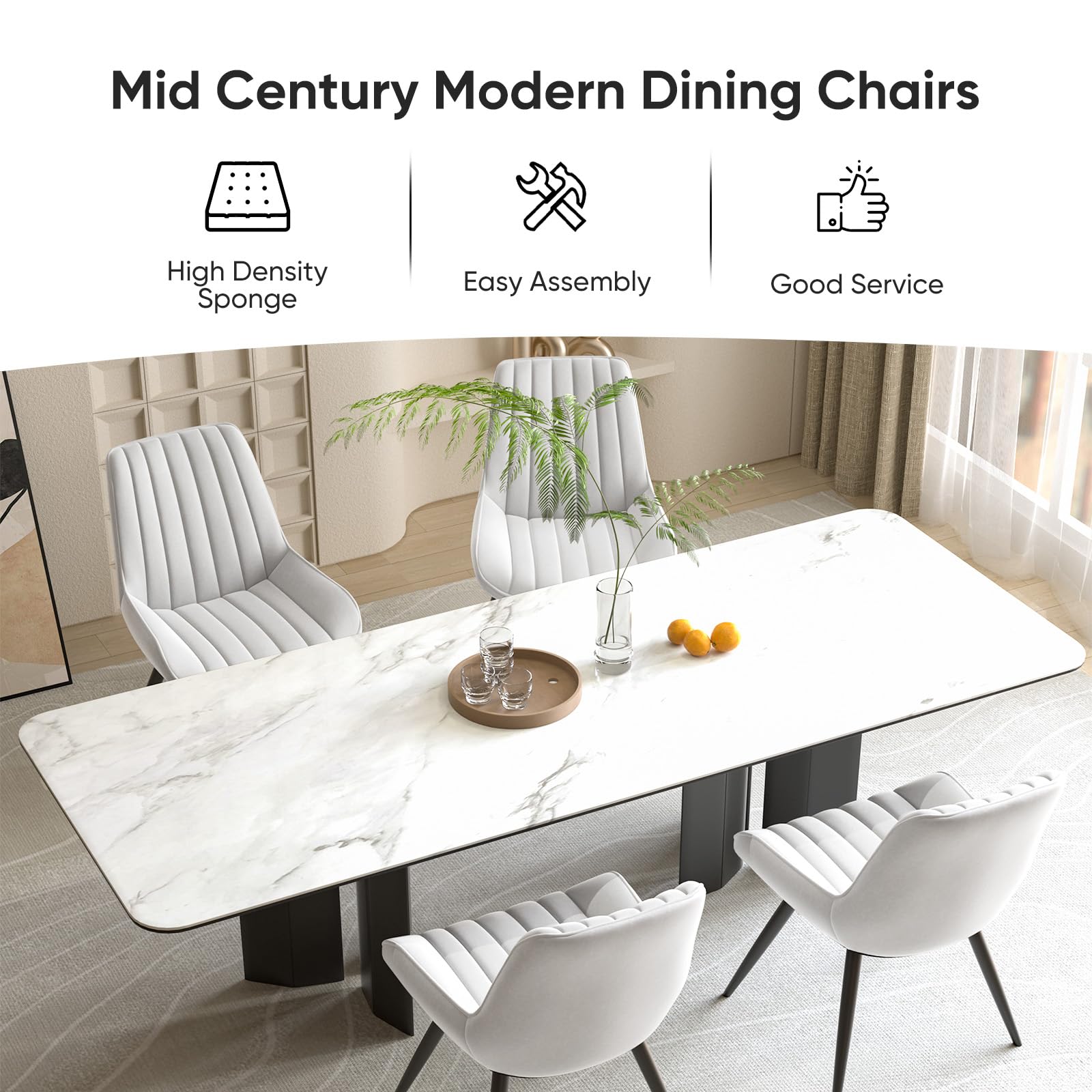 Hawthyhome Dining Chairs Set of 4 |Upholstered Chairs with 10cm Thick Seat Cushion •Upholstered Fabric Dining Chair •Kitchen Chair with Backrest •Modern Armchairs with Metal Legs •Dark Grey