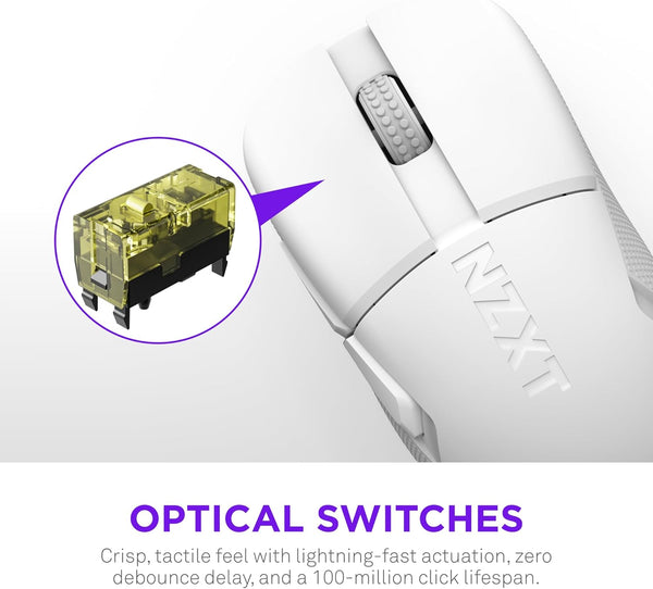 NZXT Lift Elite Wireless Gaming Mouse - Ultra-Lightweight 57 g - 4K/8K Polling Rates, Optical Switches, 26K DPI Optical Sensor - Long Battery Life - Rubber Side Grips - 5 Programmable Buttons - Black