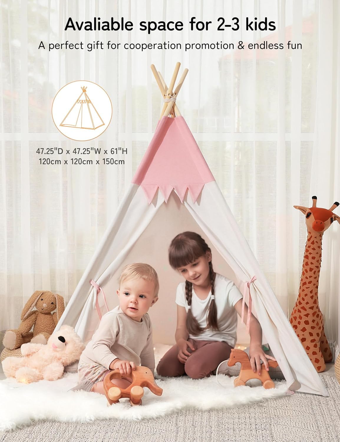 besrey Kids Play Tent Playhouse for Indoor & Outdoor – Spacious Design with Windows, Christmas Tree Flag & Lights Included