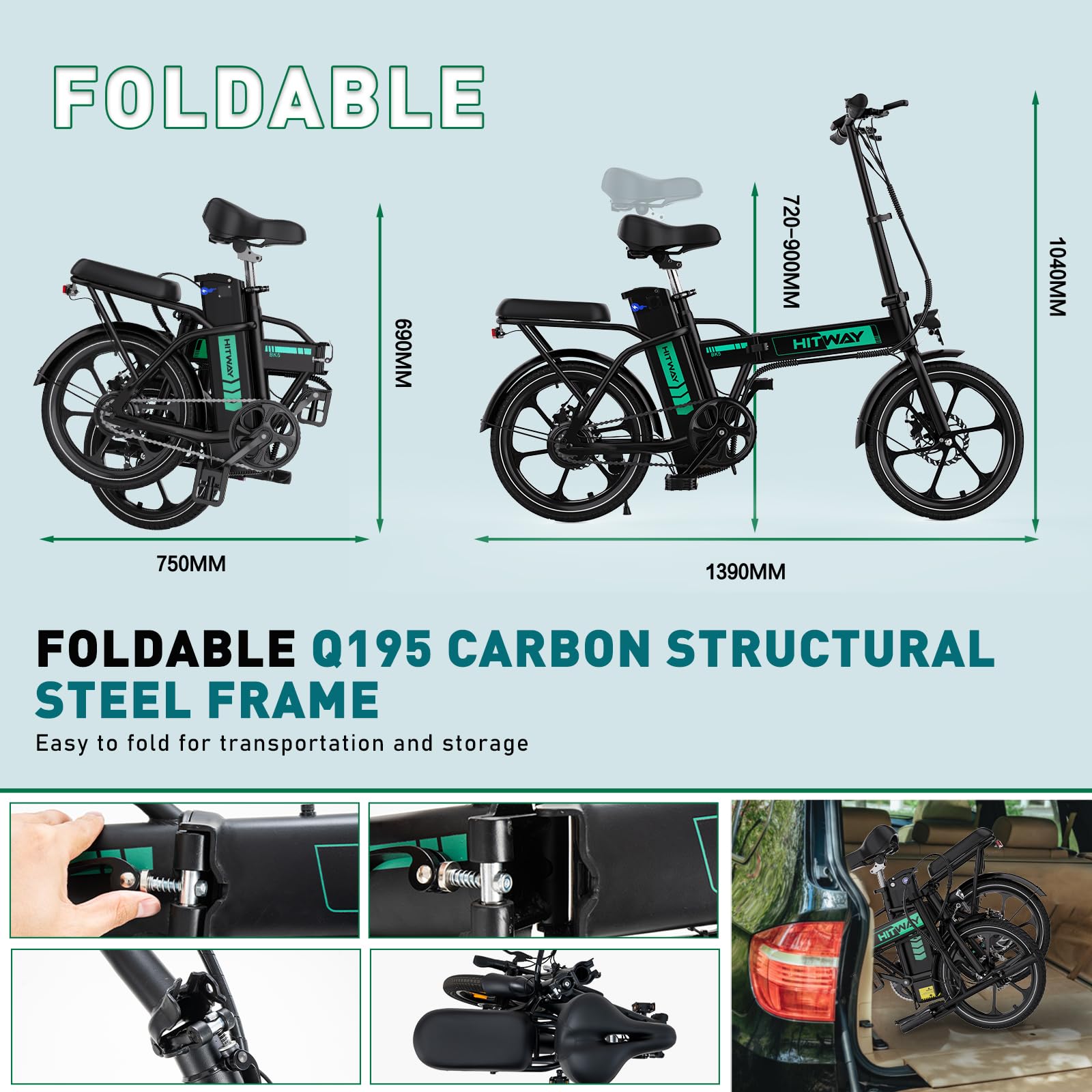 HITWAY Electric Bike E Bike Foldable City Bikes 36V/10.4AH Battery, 250W Motor, Assist Range Up to 35-90KM BK5S Electric Bicycles