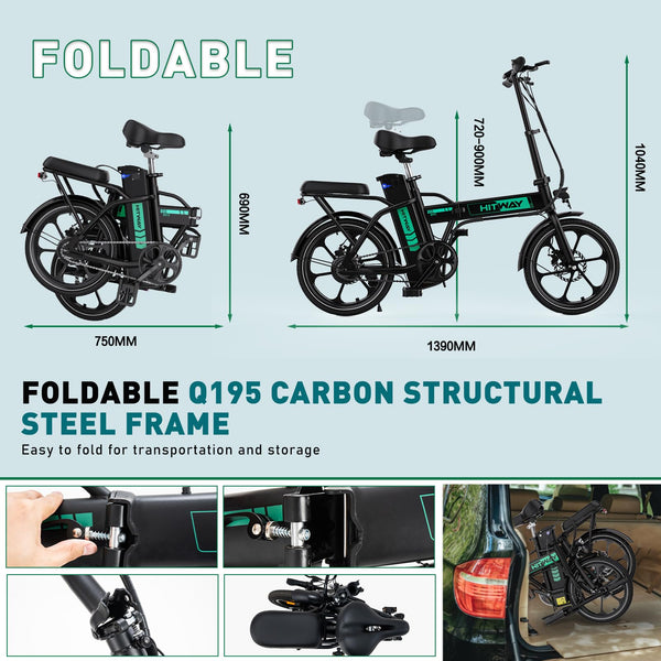 HITWAY Electric Bike E Bike Foldable City Bikes 36V/10.4AH Battery, 250W Motor, Assist Range Up to 35-90KM BK5S Electric Bicycles