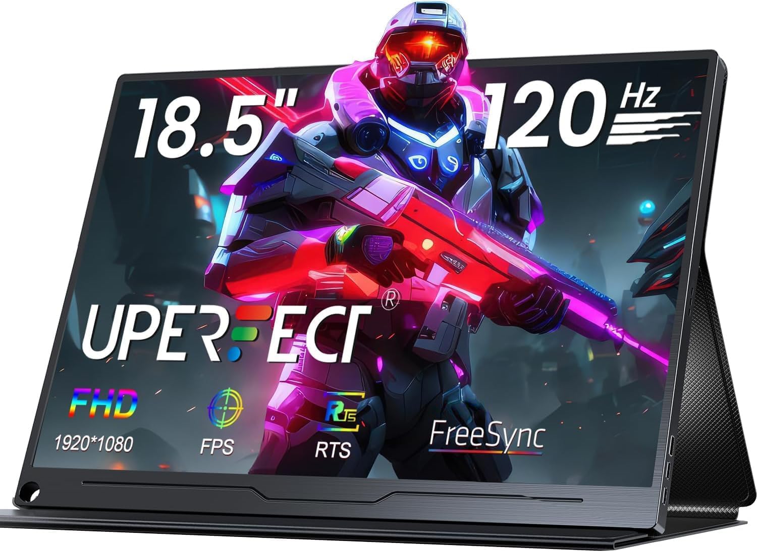 UPERFECT Portable Monitor 18.5 Inch 120Hz，Portable Gaming Monitor 1080P FHD 100% sRGB Matte Screen, IPS HDR FreeSync Speaker HDMI USB C Monitor, VESA & Smart Cover