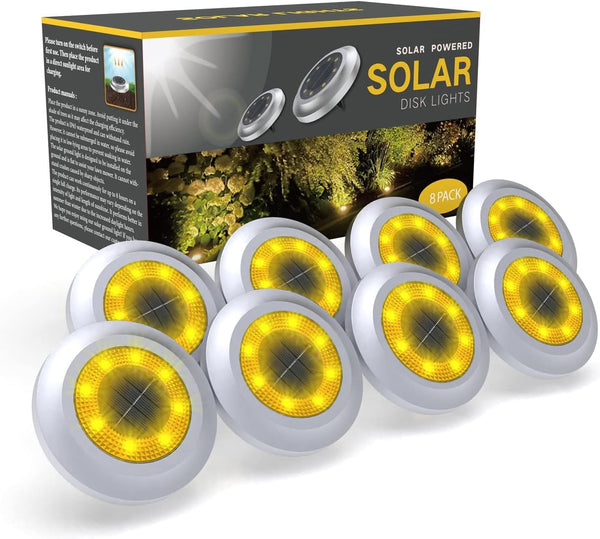 Solar Lights Outdoor Garden,600mAh Solar Ground Lights, 8 LED Solar Disk Lights for Garden Lawn Pathway Yard Landscape Walkway（8 Pack Bright White） ﻿