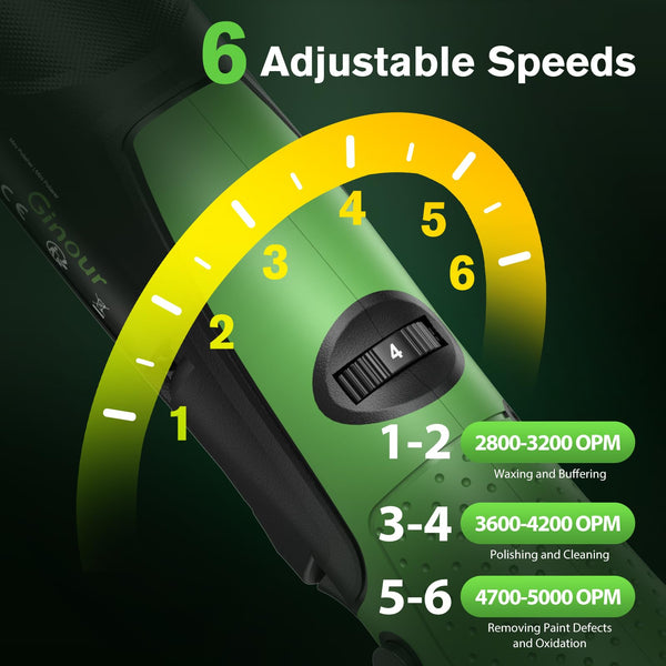 Ginour Cordless Car Polisher, 12V2Ah Batteried Car Buffer Polisher Machine, 6 Speed 2800~5000OPM Mini Polisher Rotary & Dual Action Car Polisher for Car Motorcycle Detailing, Backing Plates 2''/1.2''