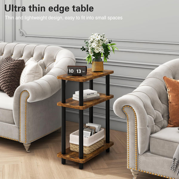 IBUYKE Narrow Side Table, 3-Tier End Table with Storage Shelf Black, Slim Small Table, 40x18x62.5cm,Thin Nightstand Bedside Table for Living Room