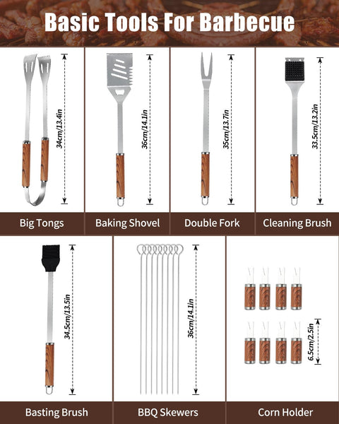 KALAHOL 7-in-1 BBQ Tools Set Extra Thick Stainless Steel Grill Tool Set with Storage Bag, Premium Complete Outdoor BBQ Utensils Set Professional Barbecue Accessories BBQ Kit for Men and Women Gift