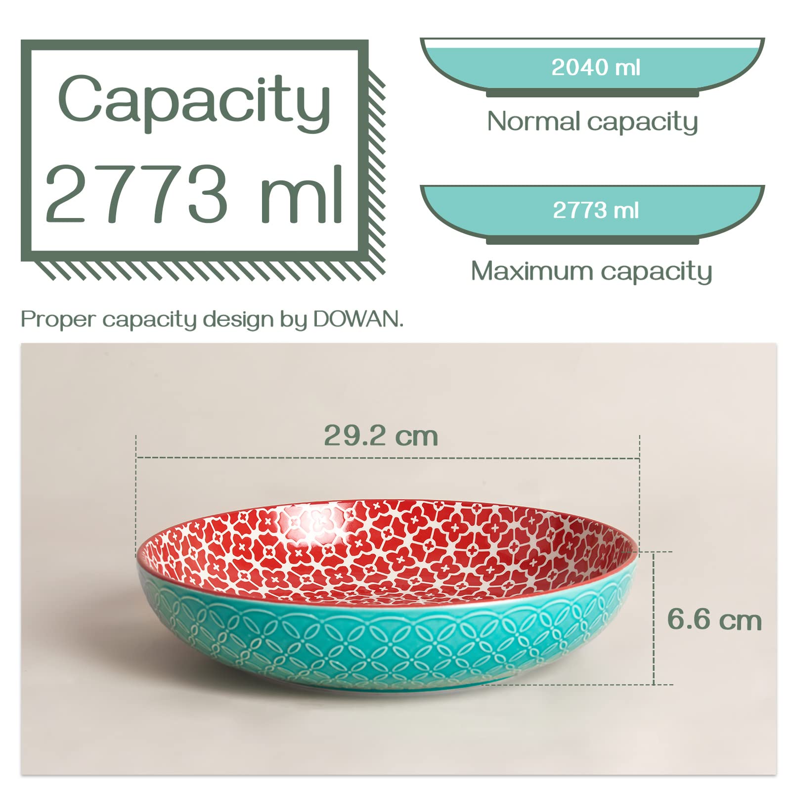 DOWAN Large Serving Dishes, 2773ml Turkey Platter for Entertaining, Christmas, ?29.5cm Ceramic Serving Plate Bowls for Fruit Salad Pasta, Vibrant