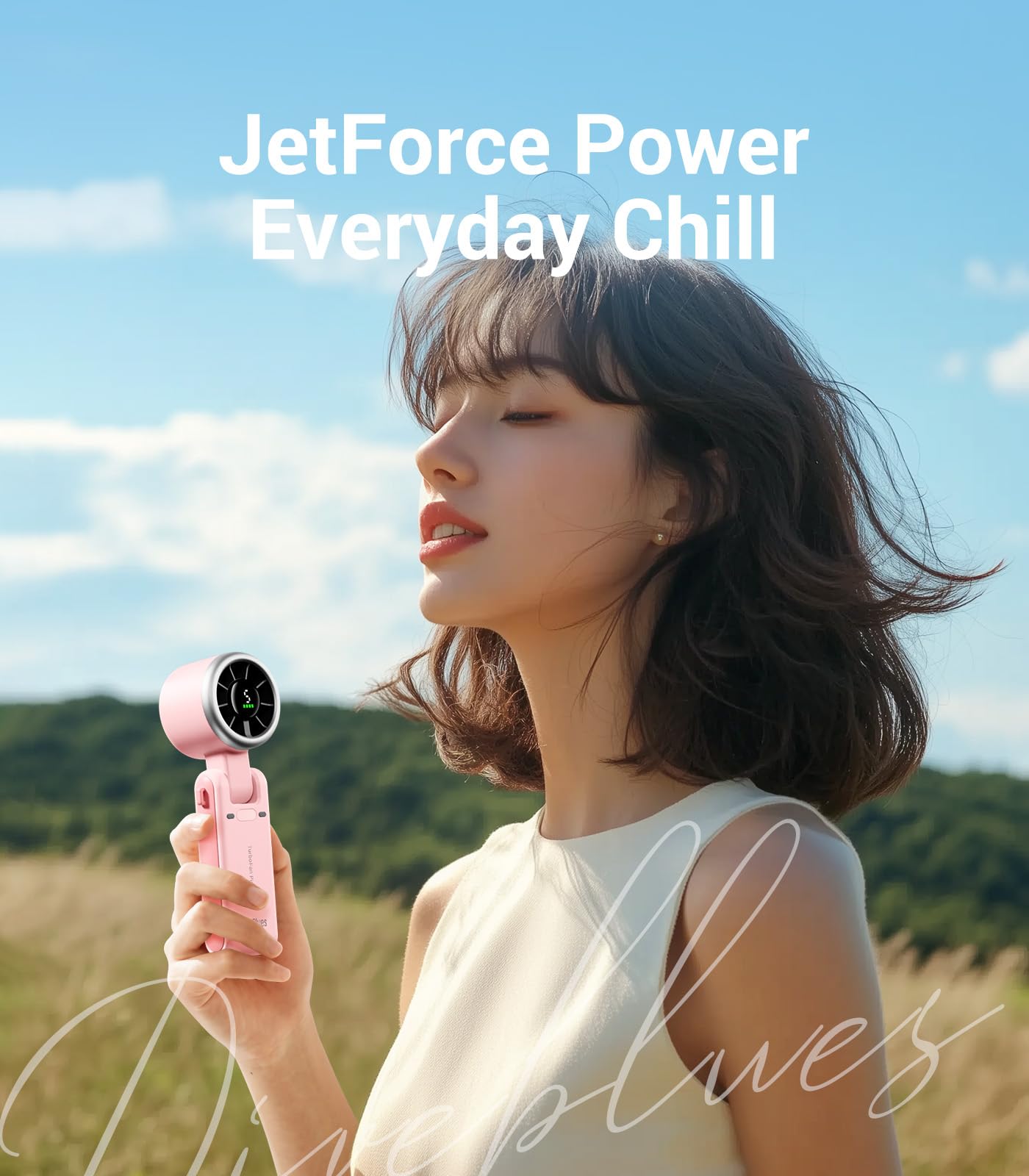 Diveblues Portable Handheld Fan, High-Speed Turbo Portable Fan, LED Display, Up to 12 Hours, 4000mAh Battery, 5 Wind Gear, Rechargeable small Hand Fan for Travel/Commute/Outdoor, Gifts for Women