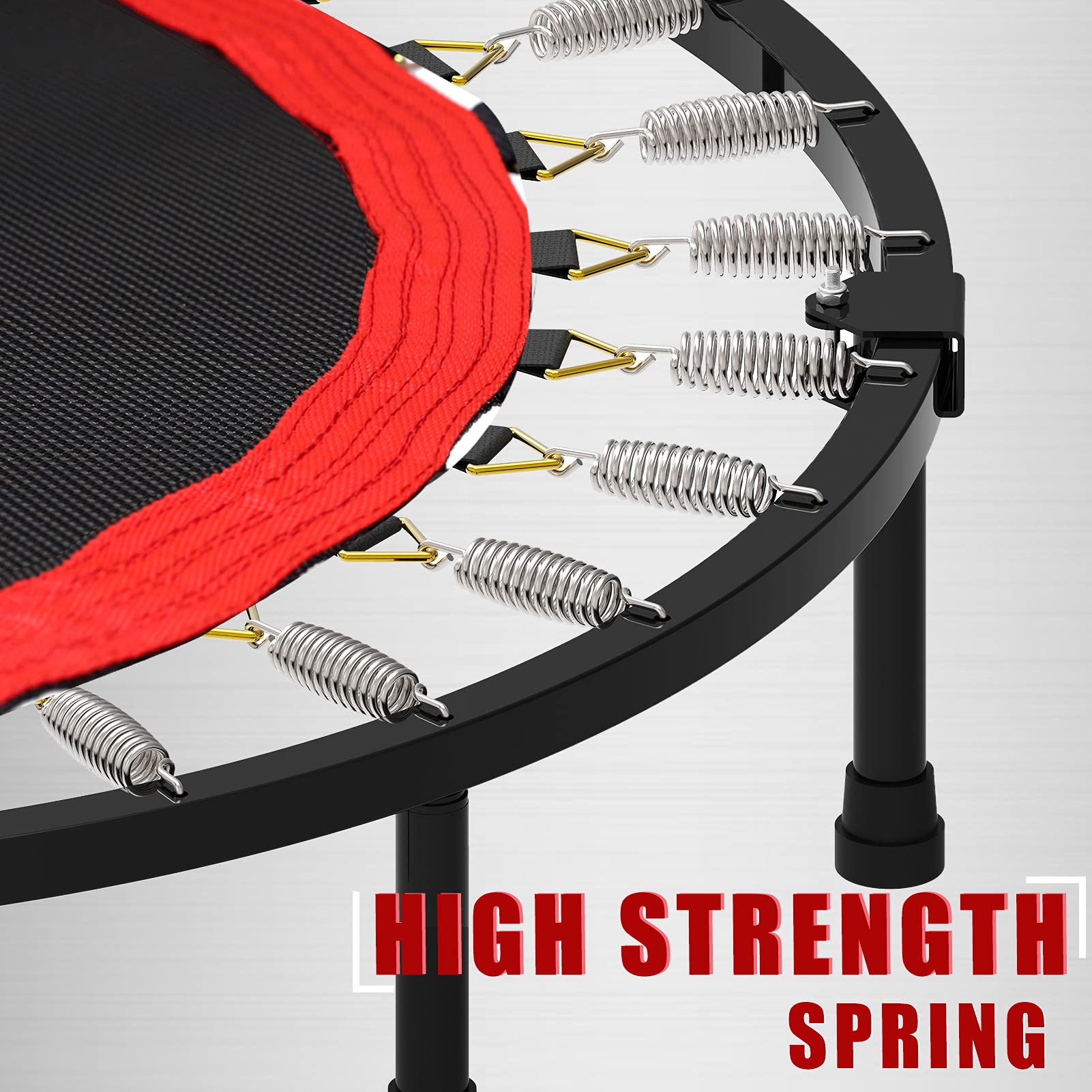 Kanchimi Folding Mini Fitness Indoor Exercise Workout Rebounder Trampoline with Handle, Max Load 150KG(Black Red)