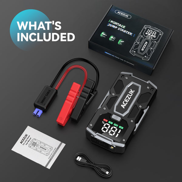 ACEZUK Battery Jump Starter Pack 5000A Car Jump Starter 12V 8-in-1 Car Battery Booster Pack Up to 7.0L Gas & 5.5L Diesel Engines Power Bank with Flashlight,Large Screen,Jump Leads